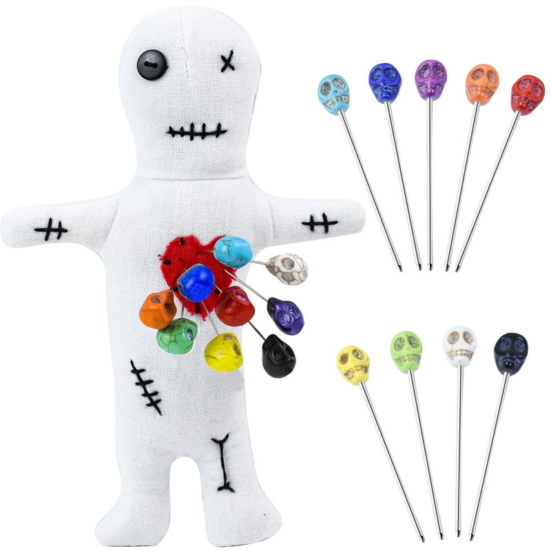 Waybas 10Pcs Voodoo Doll Kit Real Voodoo Dolls with 9 Skull Pins Creepy Ghost Doll Revenge Spells Voodoo Doll Relieve Stress Horror Doll for Halloween Christmas Birthday Gift Ornament Decoration White - Image 3