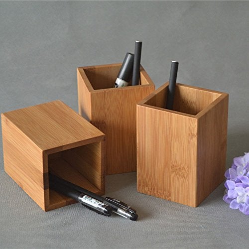 YOSCO Bamboo Wood Desk Pen Pencil Holder Stand Multi Purpose Use Pencil Cup Pot Desk Organizer - Image 4
