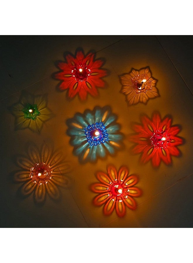 Ferio Diwali Diyas Colourful 3D Reflection Diya for Diwali Decor Flower Shape Shadow Reflective Diyas for Diwali Decoration Items for Home Decor Reusable Diwali Light Multicolour (Without Sensor_12) - Image 1