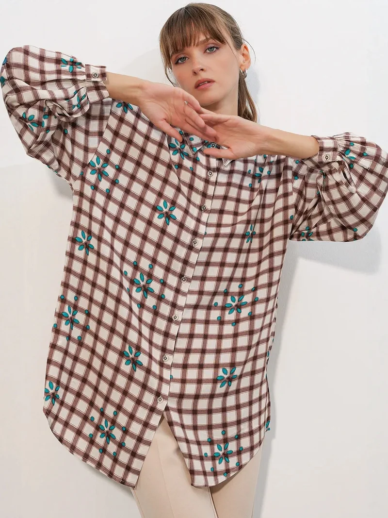 بيغ دارت BDART Oversized Plaid Crepe Shirt