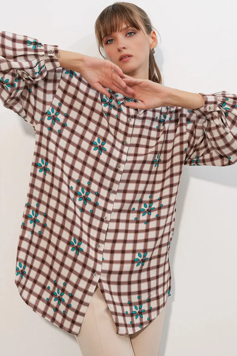 بيغ دارت BDART Oversized Plaid Crepe Shirt