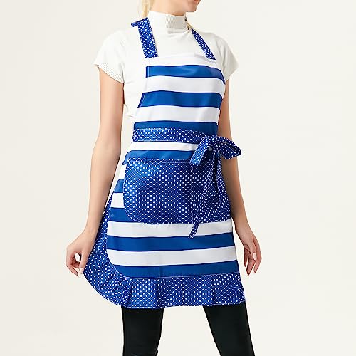 Love Potato Lovely Lady's Kitchen Fashion Cooking Baking Kitchen Aprons with Pockets for Mother's Day Gift, Plus Size Apron (31 x 28 Inches) Blue,white - Image 4