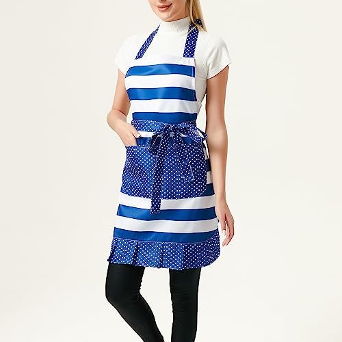 Love Potato Lovely Lady's Kitchen Fashion Cooking Baking Kitchen Aprons with Pockets for Mother's Day Gift, Plus Size Apron (31 x 28 Inches) Blue,white - Image 5