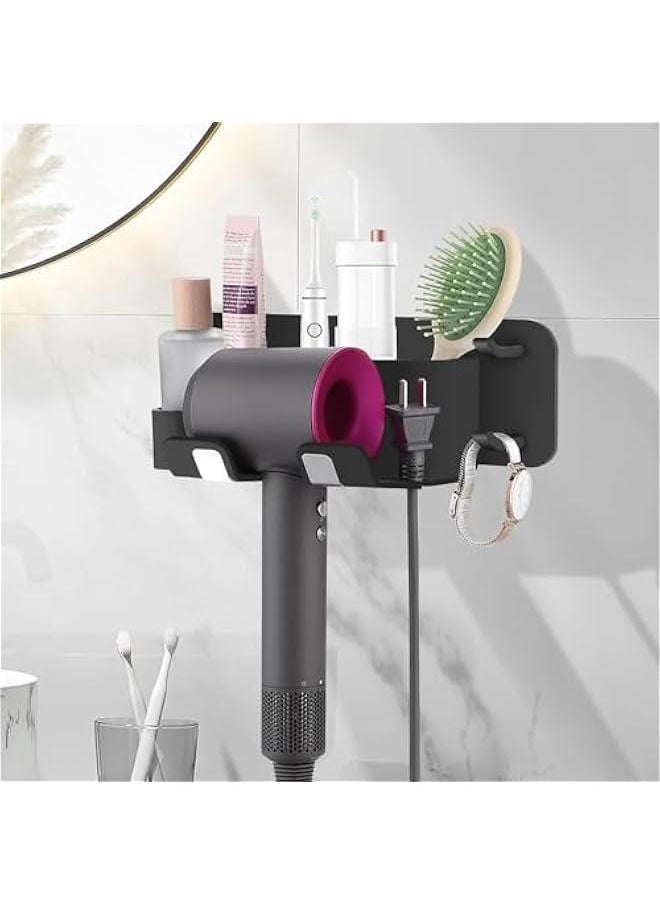 HOOKOR Wall Mounted Hair Dryer Holder Curling Iron Accessories Wall Mount Rack Bracket with Adhesive for Home Bathroom Organizer Black  - Image 3