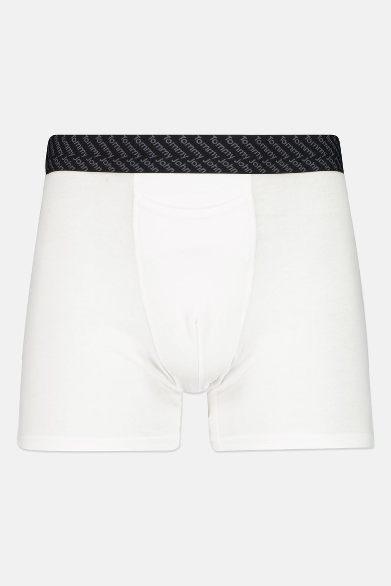 Tommy John Men 2 Pieces 8 inseam Brand Logo Boxer Briefs, White  - Image 3