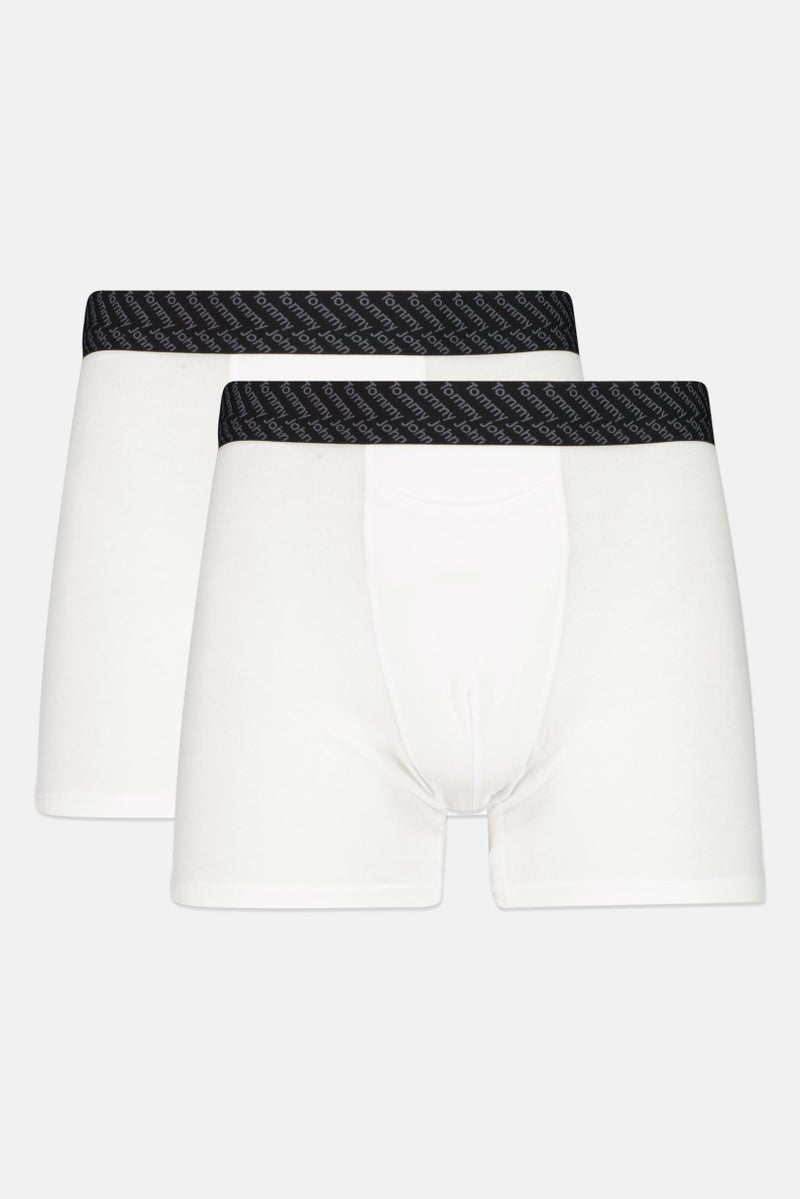 Tommy John Men 2 Pieces 8 inseam Brand Logo Boxer Briefs, White  - Image 1