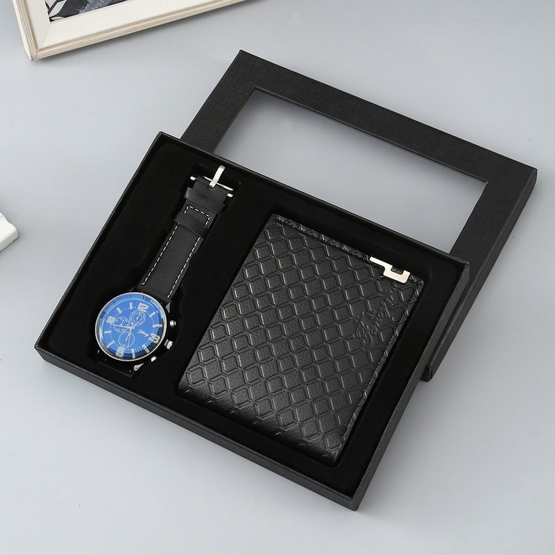 Watch Gift Box Mens Business Gift Set Wallet Belt Souvenir Fathers Day Cross-Border Birthday Gift 520 Black three-piece set: watch + wallet + skylight gift box