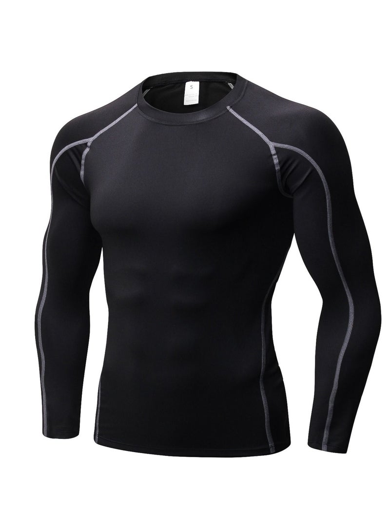 NIBEMINENT Men Quick Dry Breathable Long Sleeve Shirt Black/Grey - Image 1