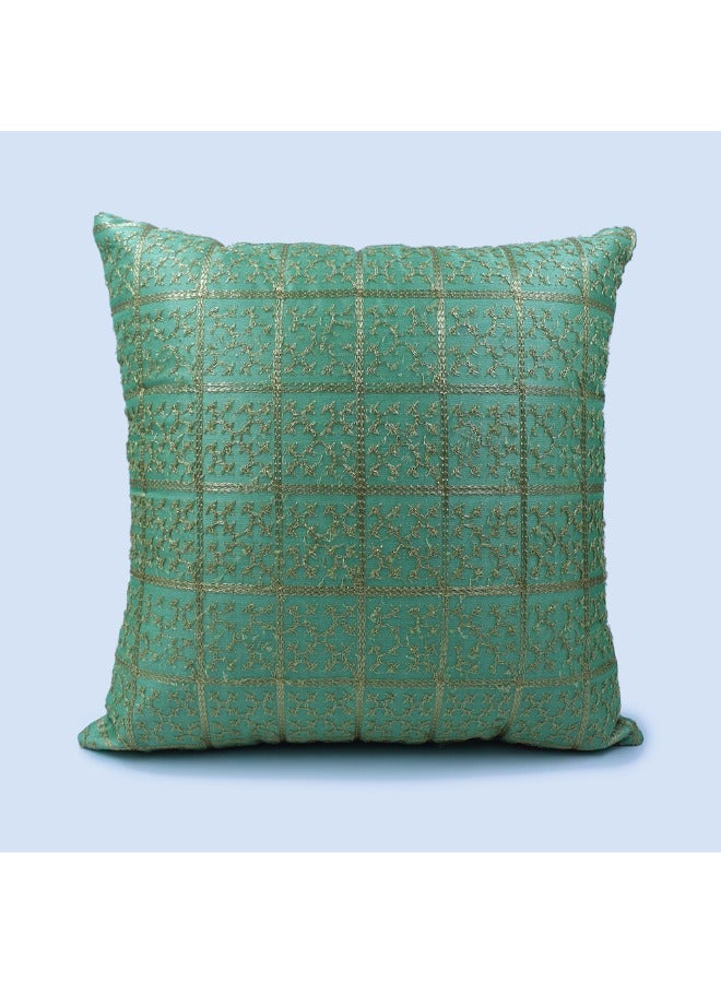 بيفت غطاء وسادة BYFT Orchard مقاس 16 × 16 بوصة (تصميم المربعات الذهبية - أخضر) 40 × 40 سم غطاء وسادة مزخرف فاخر للأريكة والسرير وغرفة المعيشة - مجموعة من قطعتين بدون حشوات - Image 2