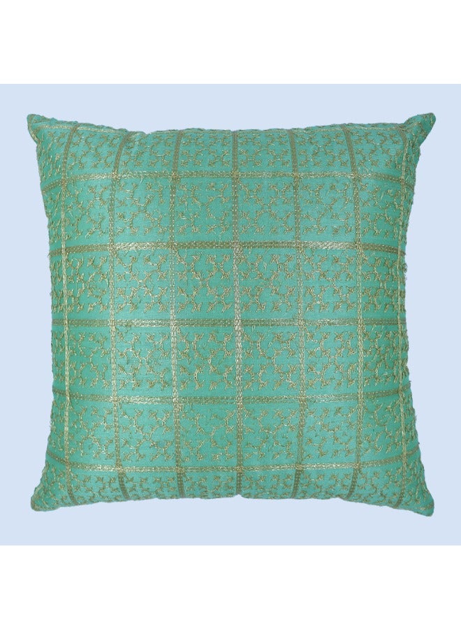 بيفت غطاء وسادة BYFT Orchard مقاس 16 × 16 بوصة (تصميم المربعات الذهبية - أخضر) 40 × 40 سم غطاء وسادة مزخرف فاخر للأريكة والسرير وغرفة المعيشة - مجموعة من قطعتين بدون حشوات - Image 3
