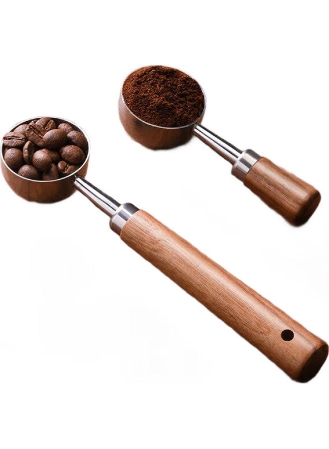 Cliton304 Stainless Steel Coffee Spoon, Coffee Bean Measuring Spoon, Walnut Wood Handle, Coffee Powder And Milk Powder Measuring Spoon, Short Handle, 15Ml - Image 2