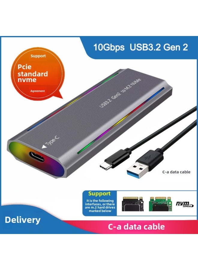 M.2 Solid State USB3.1NGFF  Nvme Protocol Hard Disk Box Type-C RGB Light Aluminum Alloy Mobile Hard Disk Box-Color:TP07-L-AC(NVME Protocol) Gray - Image 1