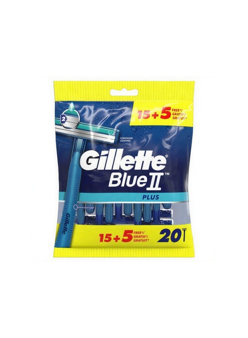 بلو 2 بلس شفرات حلاقة للرجال - 20 قطعة (15 + 5 مجانًا)