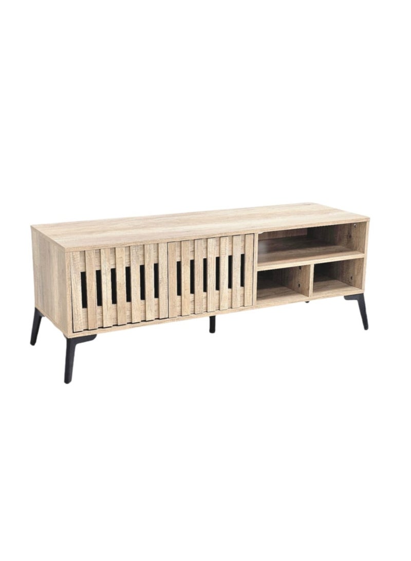 Generic 120×40×45cm TV Stand – Table for TV up to 50 Inch – Storage Shelves – Modern Entertainment Unit – Beige Wood – Metal Legs 