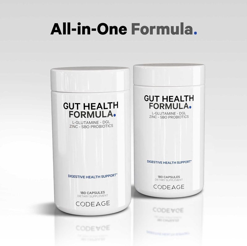 Codeage Gut Health Supplements Vegan Formula  L Glutamine Zinc Turkey Tail Mushroom Powder Tonic Mushroom Maitake Micro Algae Mineral Licorice Root DGL  Probiotics Prebiotics  180 Capsules - Image 5