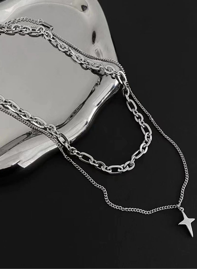 Goolsky Double Layer Four-Point Star Layered Necklace – Women’s Unique T-Shirt & Hoodie Chain, Minimalist Cool Aesthetic Jewelry  - Image 2