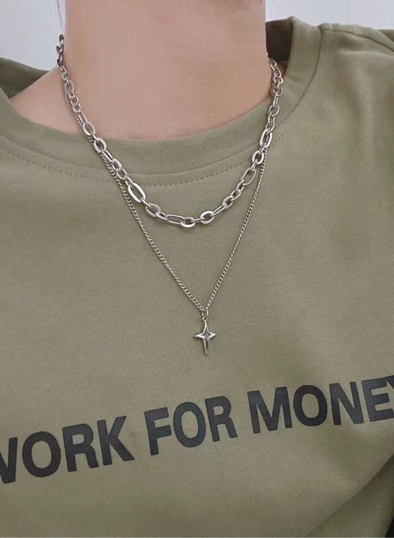 Goolsky Double Layer Four-Point Star Layered Necklace – Women’s Unique T-Shirt & Hoodie Chain, Minimalist Cool Aesthetic Jewelry  - Image 3