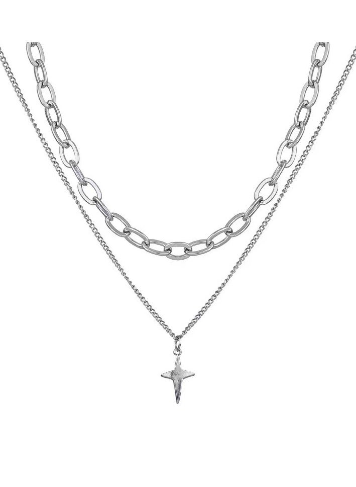 Goolsky Double Layer Four-Point Star Layered Necklace – Women’s Unique T-Shirt & Hoodie Chain, Minimalist Cool Aesthetic Jewelry  - Image 4
