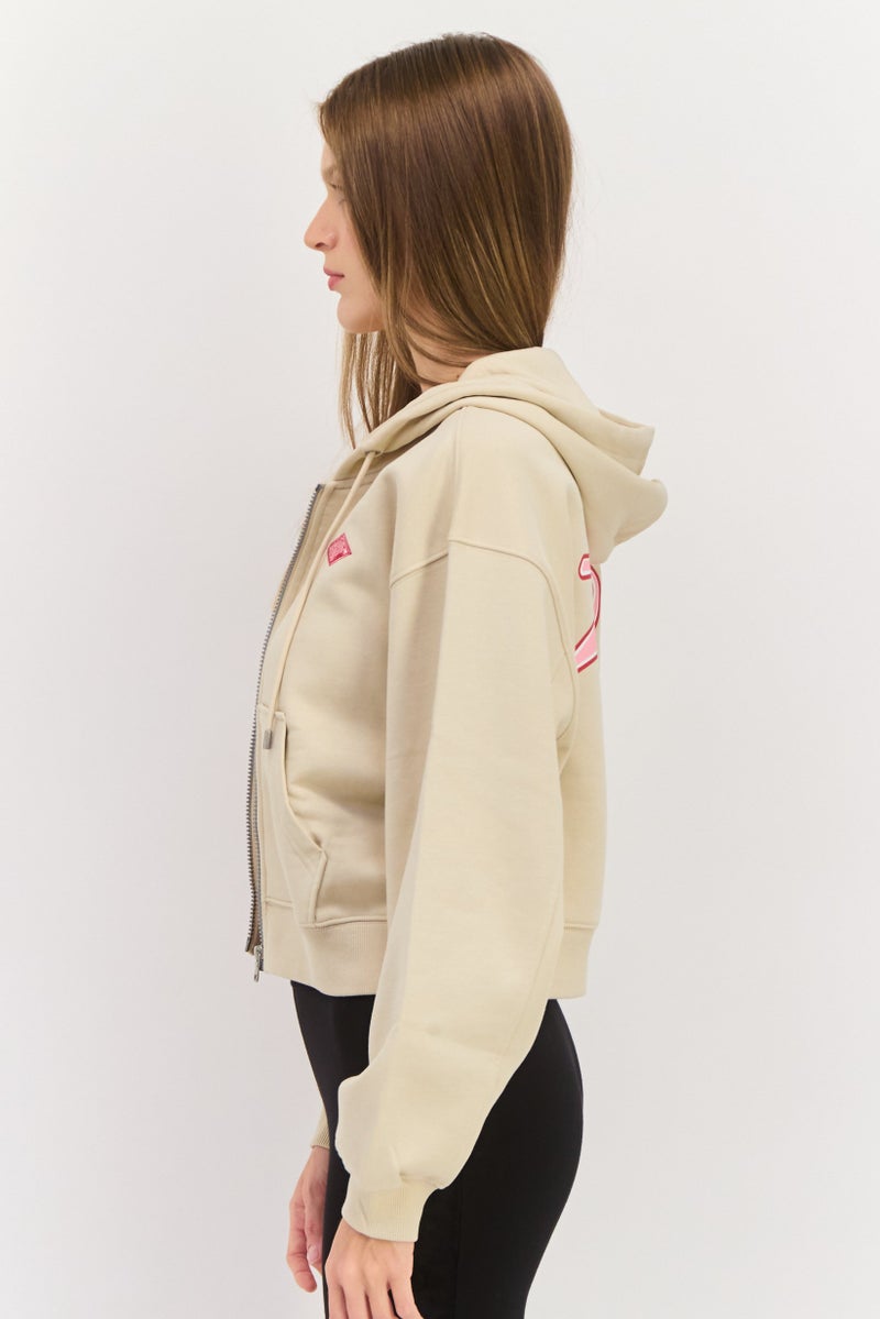 ESPRIT Women Hooded Brand Logo Long Sleeves Sweatshirt, Beige - Image 2