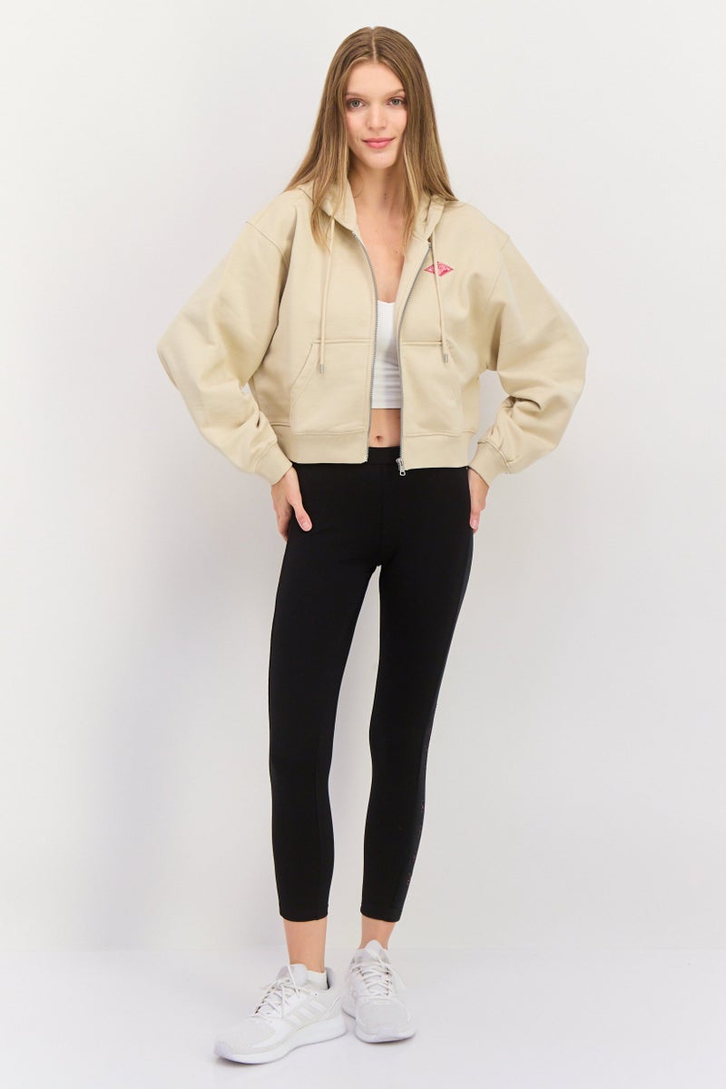 ESPRIT Women Hooded Brand Logo Long Sleeves Sweatshirt, Beige - Image 3