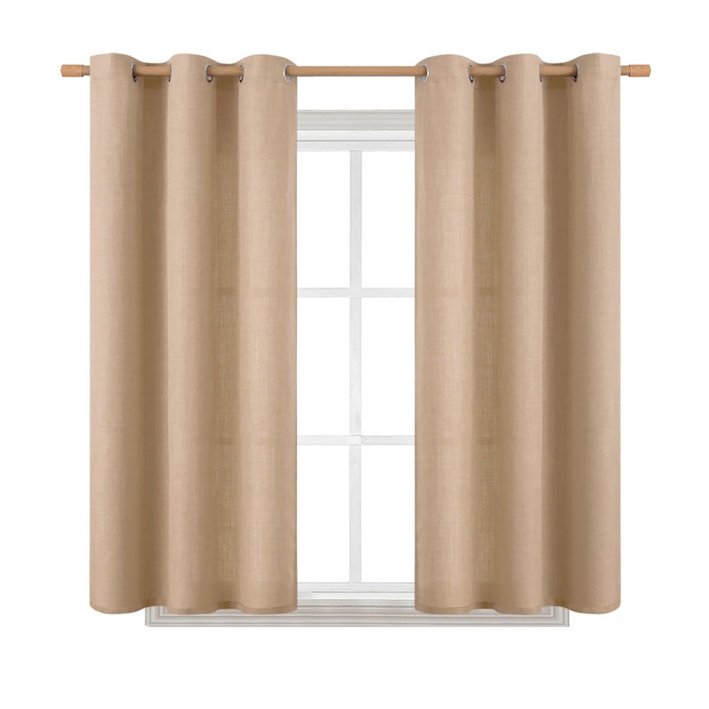 BGment الستائر المريلة 45 بوصة طول 2 لوحات لغرفة نوم جروميت الكتان السميك تبدو الخيش مصطحة ضوء الستائر خصوصية الستائر لغرفة المعيشة مزرعة 42 × 45 بوصة تان - Image 1