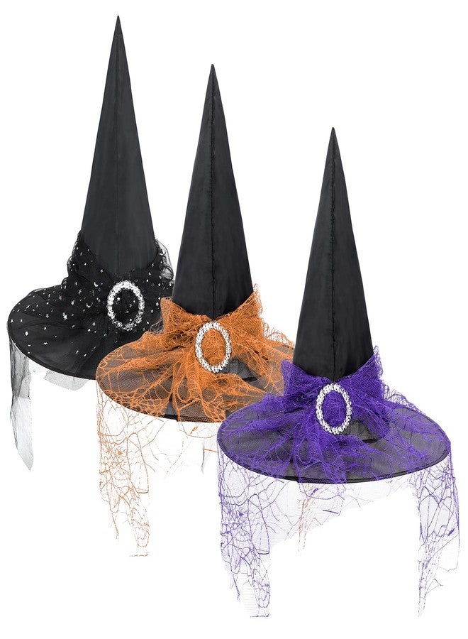 American Trends Women's Witch Hat, One Size, Steeple Lace Sequins Print Hat, Halloween Costume Accessories, Black, Orange, Purple - Image 1