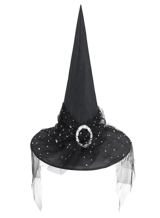 American Trends Women's Witch Hat, One Size, Steeple Lace Sequins Print Hat, Halloween Costume Accessories, Black, Orange, Purple - Image 2