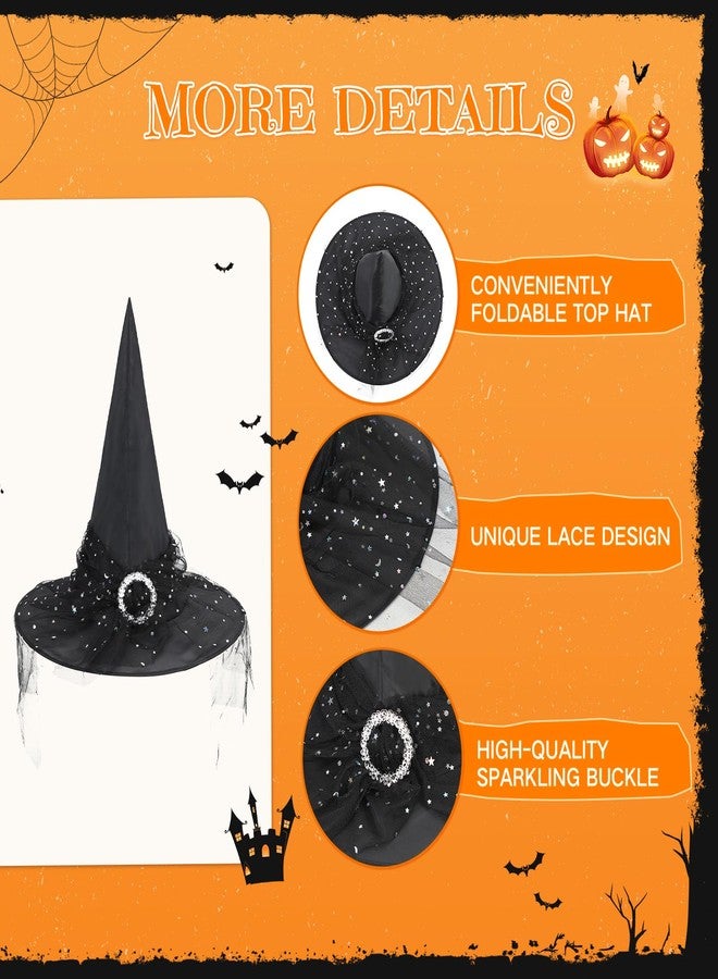 American Trends Women's Witch Hat, One Size, Steeple Lace Sequins Print Hat, Halloween Costume Accessories, Black, Orange, Purple - Image 5