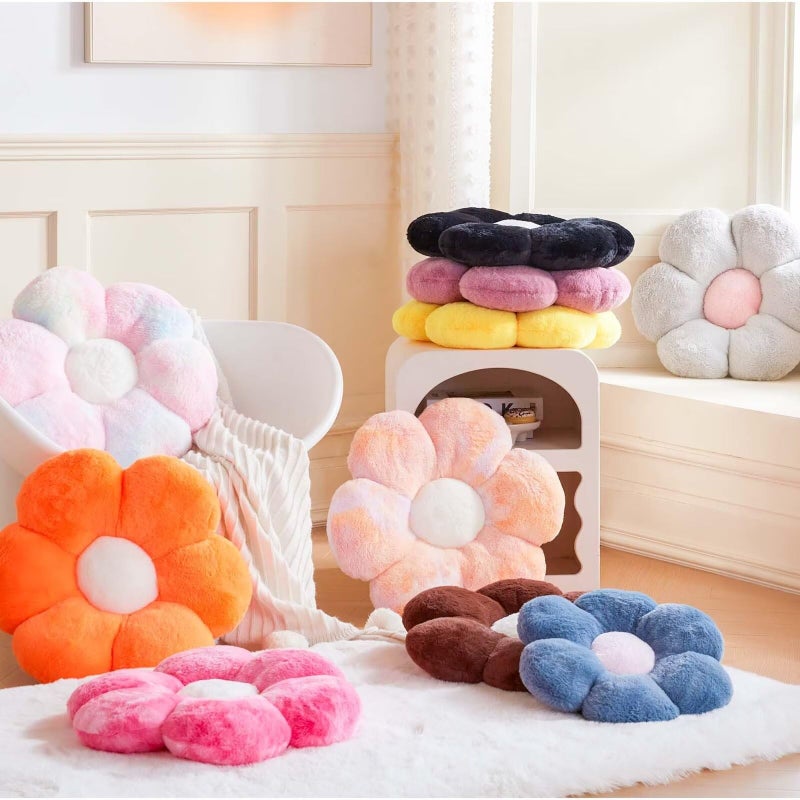 Kcvvcr Black Flower Pillow  Cute Decorative Flower Shaped Throw Pillow with Faux Rabbit Fur  14.9"" Soft Flower Plush Throw Pillow Floor Pillows Room D?cor for Bedroom Living Room - Image 4