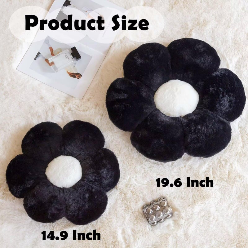 Kcvvcr Black Flower Pillow  Cute Decorative Flower Shaped Throw Pillow with Faux Rabbit Fur  14.9"" Soft Flower Plush Throw Pillow Floor Pillows Room D?cor for Bedroom Living Room - Image 2