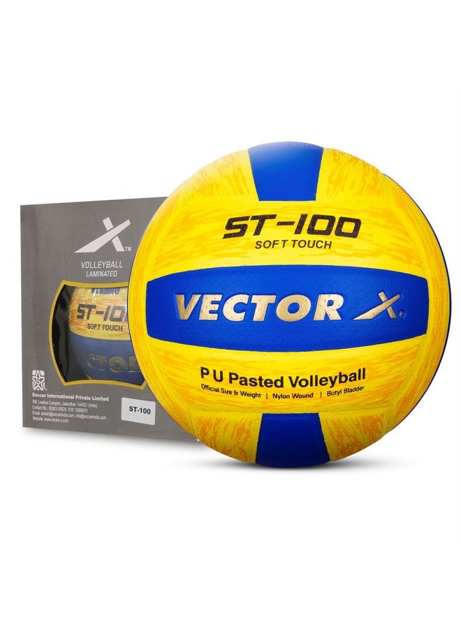 Vector X 18 Panel ST-100 PU Pasted Indoor/Outdoor Volleyball with Butyl Bladder (Suitable for Practice/Match/Beach) + Free Air Needle Yellow-Blue, Size 4 - Image 1