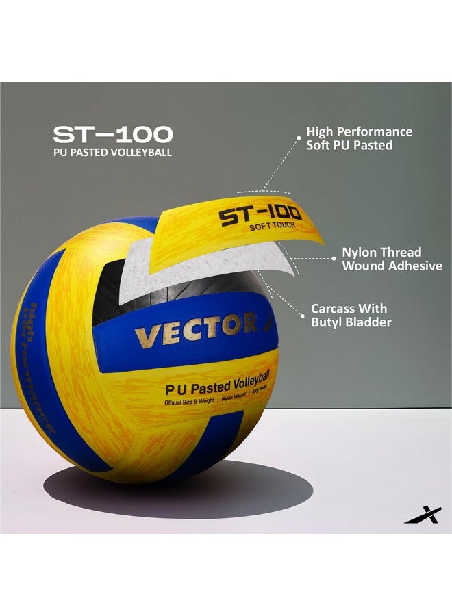 Vector X 18 Panel ST-100 PU Pasted Indoor/Outdoor Volleyball with Butyl Bladder (Suitable for Practice/Match/Beach) + Free Air Needle Yellow-Blue, Size 4 - Image 2