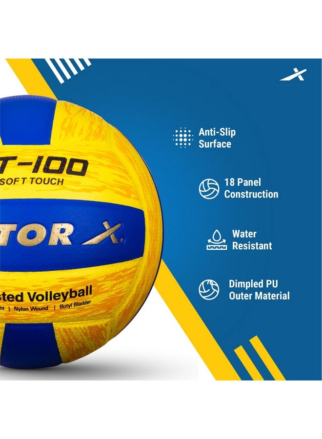 Vector X 18 Panel ST-100 PU Pasted Indoor/Outdoor Volleyball with Butyl Bladder (Suitable for Practice/Match/Beach) + Free Air Needle Yellow-Blue, Size 4 - Image 4