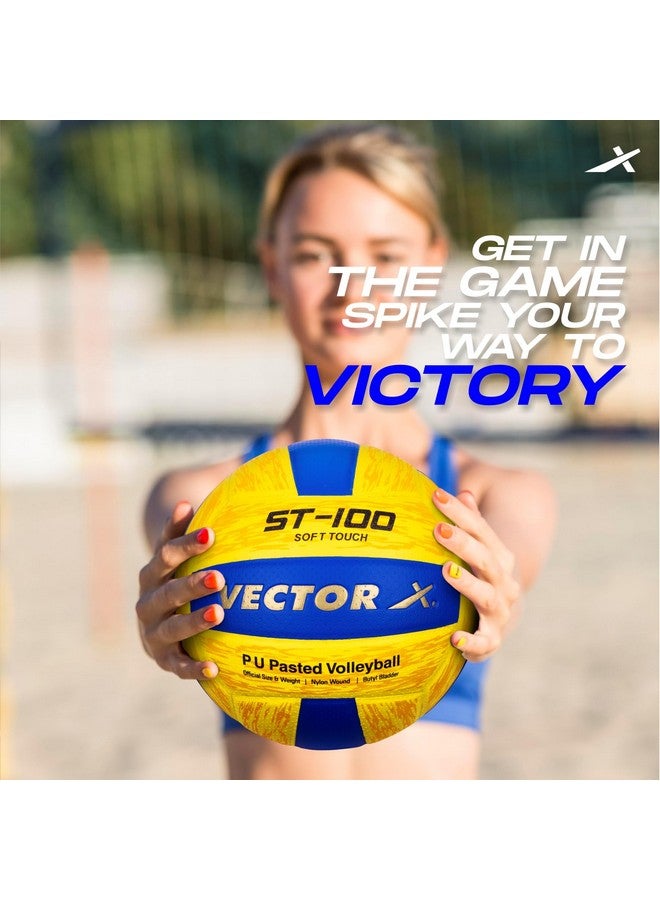 Vector X 18 Panel ST-100 PU Pasted Indoor/Outdoor Volleyball with Butyl Bladder (Suitable for Practice/Match/Beach) + Free Air Needle Yellow-Blue, Size 4 - Image 5