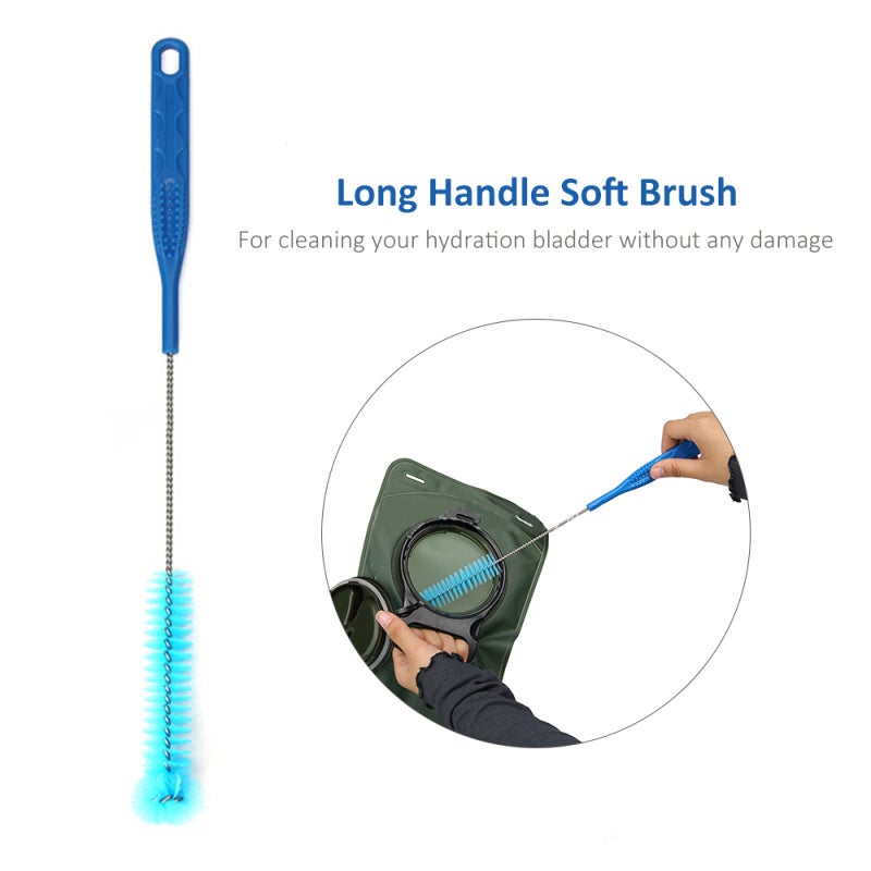 4 In 1 Bladder Cleaner Set - Long Handle Soft Brush Flexible Hose Brush Bite Valve Brush Blue Collapsible Drying Frame for Hydration Bladder Reservoir Cleaning - Image 2