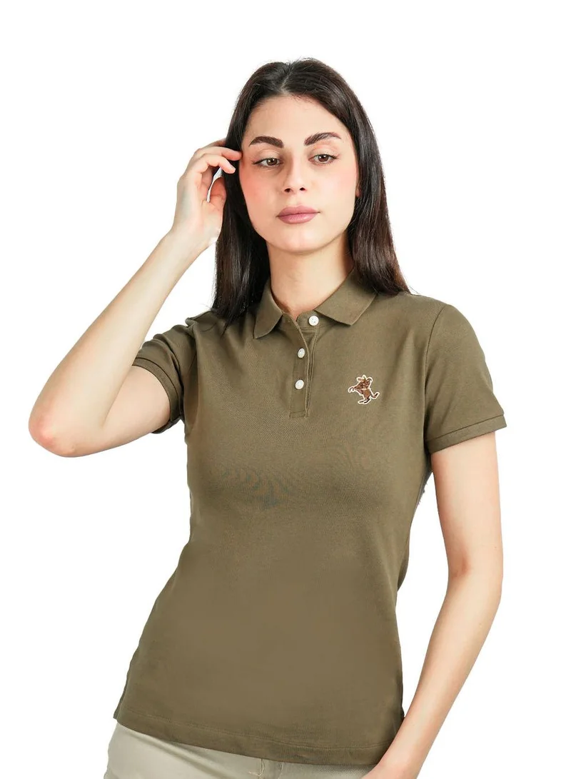 GIORDANO Women's Slim Fit Pique Bold Polo with Embroidery
