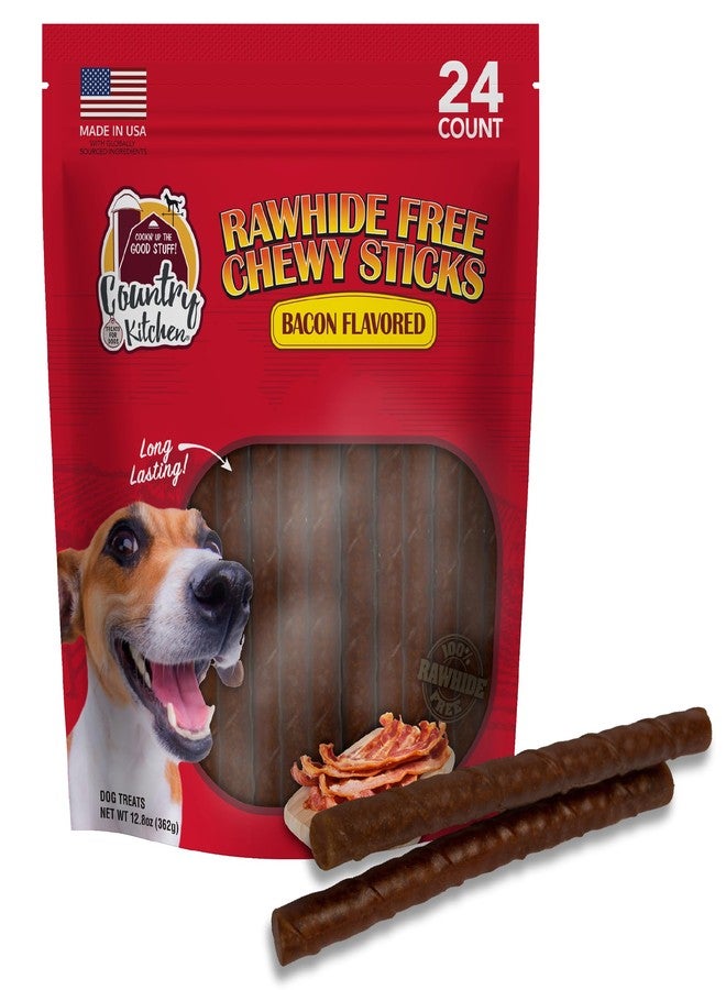 Country Kitchen Rawhide Free Chewy Stick Dog Treats, Bacon Flavor, Made in The USA, 24 Count - Image 1
