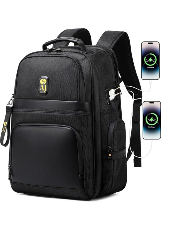إيه جاي حقيبة ظهر للكمبيوتر المحمول من AJ للرجال، متينة وخفيفة الوزن أثناء السفر، مع تقنية AGS المصنوعة من الألياف الدقيقة USB - Image 1