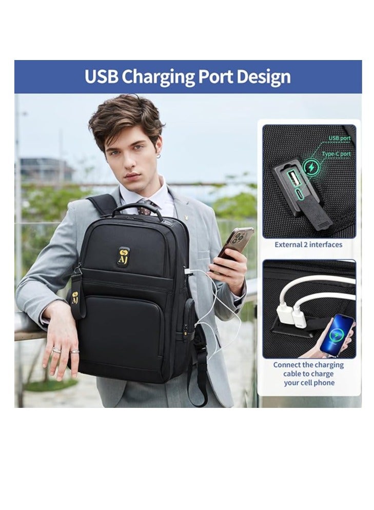 إيه جاي حقيبة ظهر للكمبيوتر المحمول من AJ للرجال، متينة وخفيفة الوزن أثناء السفر، مع تقنية AGS المصنوعة من الألياف الدقيقة USB - Image 5