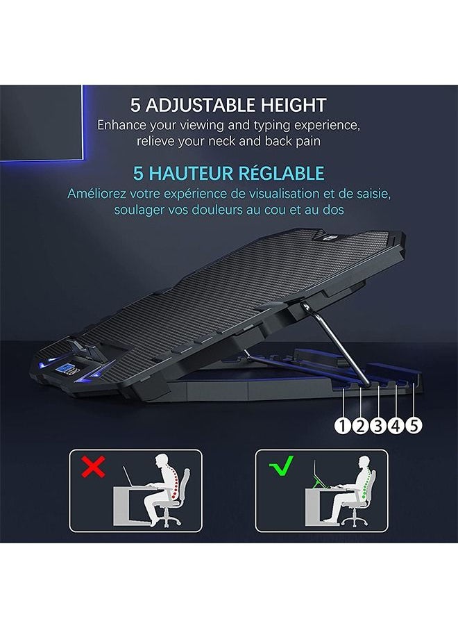 Arabest Durable Laptop Cooling Pad, Gaming Notebook Cooler, Laptop Fan Cooling Stand, Adjustable and Portable, With Quiet Fans, LED Light, With Lcd Controller, For 10-15.6inch Laptops  - Image 2