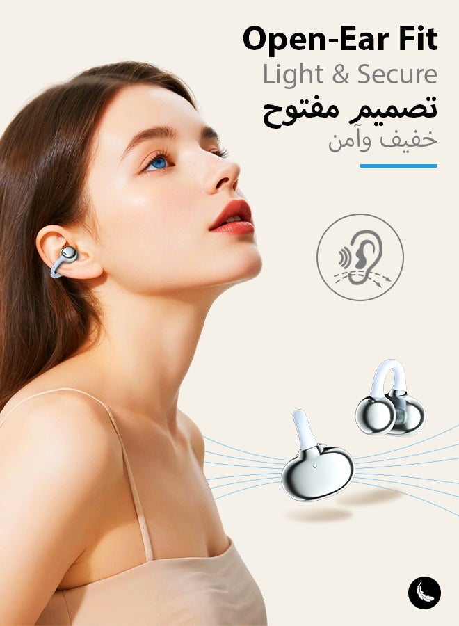 وابيك ماركة كورية RS7 سماعات أذن لاسلكية مفتوحة بمشبك للأذن، بلوتوث 6.0، مكالمات واضحة بتقنية ENC، علبة شحن بشاشة رقمية، شحن سريع، مقاومة للتعرق، تصميم خفيف وثابت، متوافقة مع iOS وAndroid، أزرق سماوي - Image 2