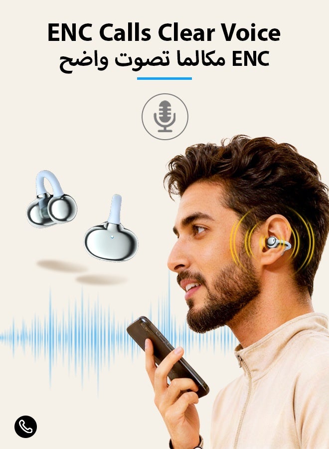 وابيك ماركة كورية RS7 سماعات أذن لاسلكية مفتوحة بمشبك للأذن، بلوتوث 6.0، مكالمات واضحة بتقنية ENC، علبة شحن بشاشة رقمية، شحن سريع، مقاومة للتعرق، تصميم خفيف وثابت، متوافقة مع iOS وAndroid، أزرق سماوي - Image 3