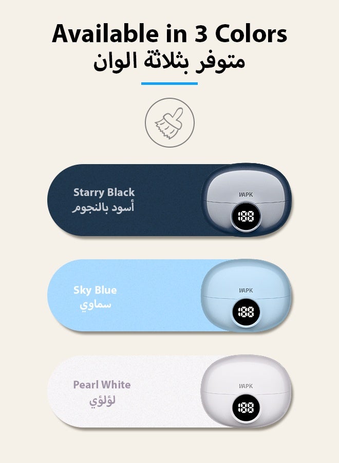 وابيك ماركة كورية RS7 سماعات أذن لاسلكية مفتوحة بمشبك للأذن، بلوتوث 6.0، مكالمات واضحة بتقنية ENC، علبة شحن بشاشة رقمية، شحن سريع، مقاومة للتعرق، تصميم خفيف وثابت، متوافقة مع iOS وAndroid، أزرق سماوي - Image 5