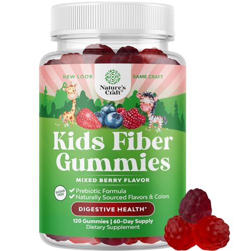 Natures Craft High Prebiotic Fiber Gummies for Kids - Dietary Fiber Supplements for Digestion & Constipation - Chicory Root Kids Immune Gummies - Non-GMO & Vegan Digestive Nutritional Supplements - 120 Count - Image 1