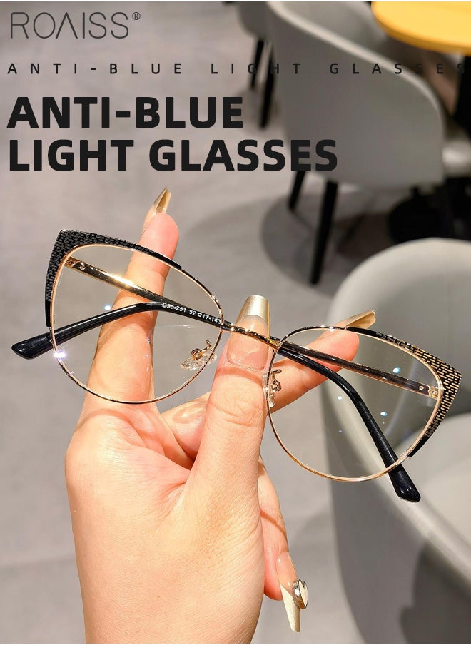 roaiss Women's Blue Light Blocking Glasses Blue Light Filter Computer Reading Gaming TV Phones Cat Eye Eyeglasses Fashion Anti Eyestrain Headache Eyewear Black Gold 52mm  - Image 3