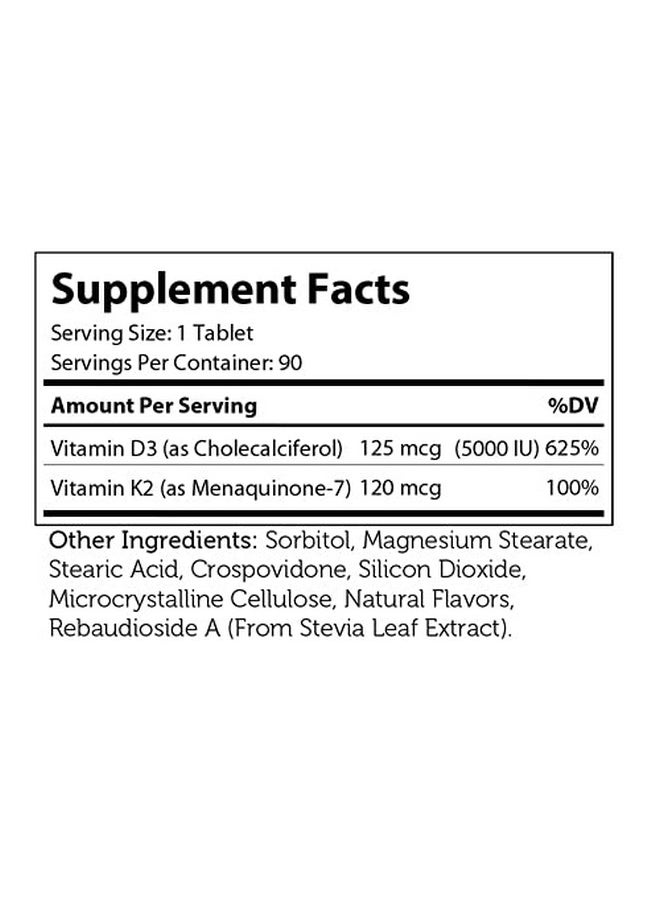 Zahler - Chewable Vitamin D3 & K2 Great Tasting Chewable Vitamin D3 With K2 5000Iu Certified Kosher 90 Chewable Tablets - Image 1