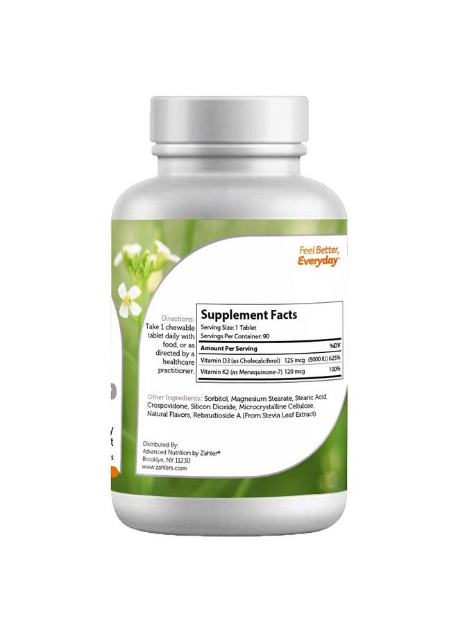 Zahler - Chewable Vitamin D3 & K2 Great Tasting Chewable Vitamin D3 With K2 5000Iu Certified Kosher 90 Chewable Tablets - Image 1