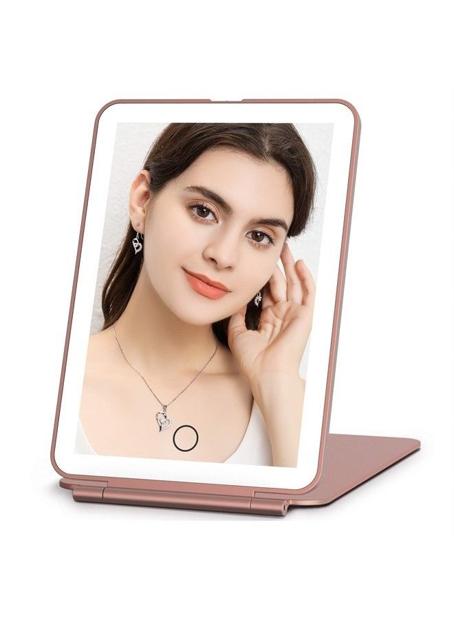 FUNTOUCH Rechargeable Makeup Vanity Mirror with 72 Led Lights, Lighted Travel Portable Light up Beauty Mirror, 3 Color Lighting, Dimmable Touch Screen, Tabletop Desk LED Foldable Cosmetic Mirror with Lights  - Image 1