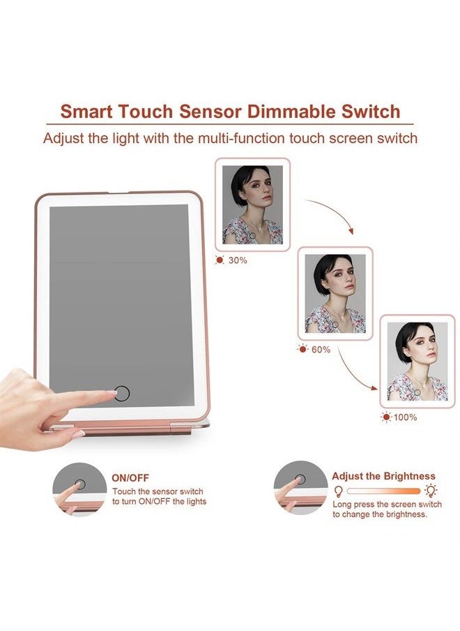 FUNTOUCH Rechargeable Makeup Vanity Mirror with 72 Led Lights, Lighted Travel Portable Light up Beauty Mirror, 3 Color Lighting, Dimmable Touch Screen, Tabletop Desk LED Foldable Cosmetic Mirror with Lights  - Image 4