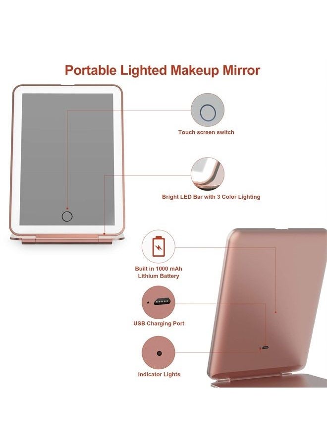 FUNTOUCH Rechargeable Makeup Vanity Mirror with 72 Led Lights, Lighted Travel Portable Light up Beauty Mirror, 3 Color Lighting, Dimmable Touch Screen, Tabletop Desk LED Foldable Cosmetic Mirror with Lights  - Image 3